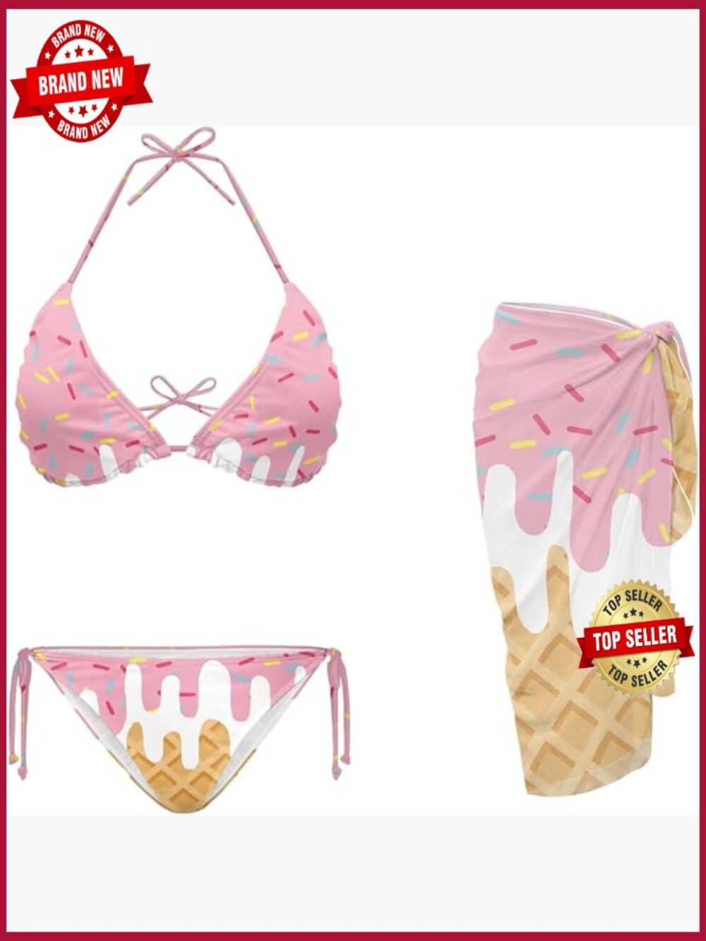 3 Piece Bikini Set with Cover Up Halter Tie Back Swimwear